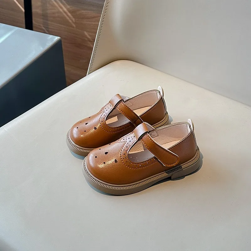 

Girl Leather Shoes Mary Jane Simple T-strap Children's Flats Fashion Hollow-out Kids Causal Shoes Versatile Spring Autumn New
