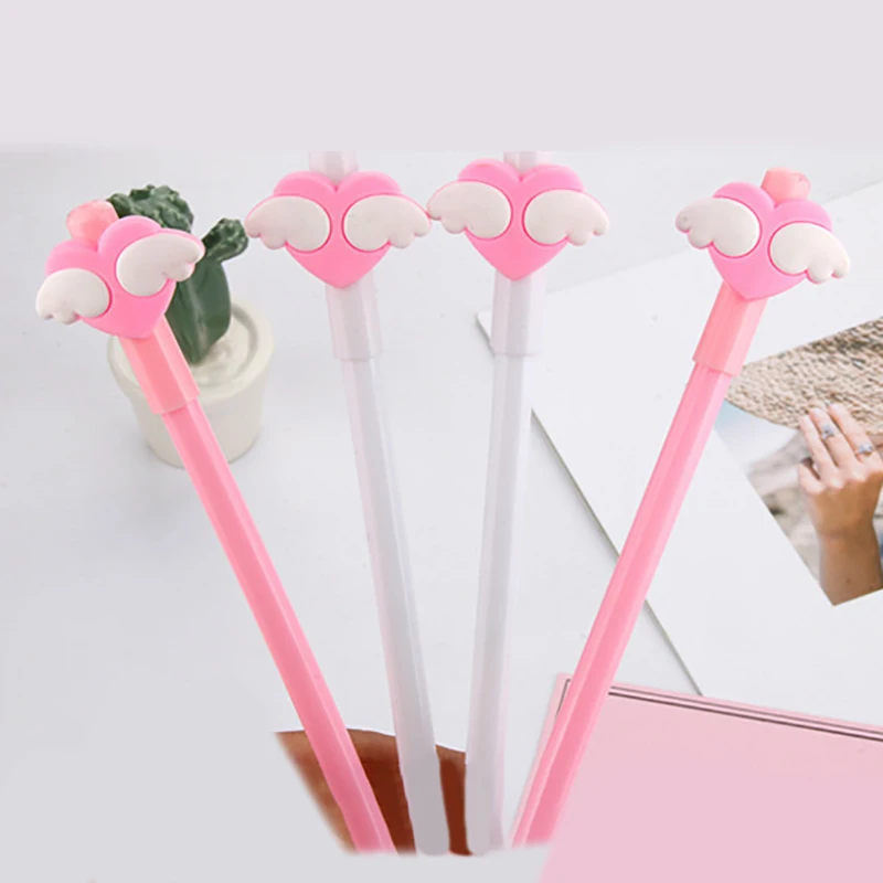 قلم كرتوني محايد مع أجنحة ملاك ، قلم حب ، أدوات مكتبية للتعلم ، قلم توقيع ، لطيف ، جديد