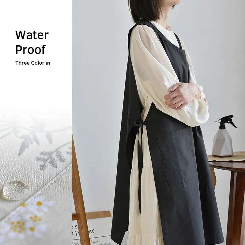 Waterproof Pure Cotton Household Japanese and Korean Style Kitchen Apron Housework Bib Apron Cotton and Linen Waterproof