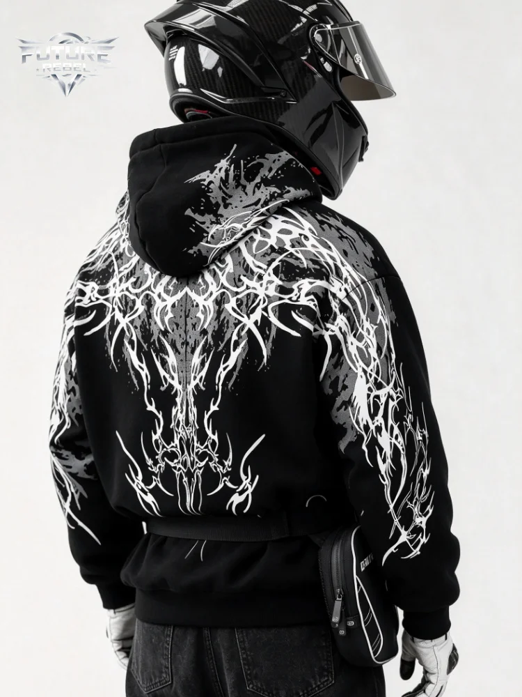 Image of Unisex Hoodie Dunkler Streetwear Leuchtender Magischer Schwert Grafik-Print Kapuzenpullover Vintage Retro Loose Fit Mode Herren Harajuku
