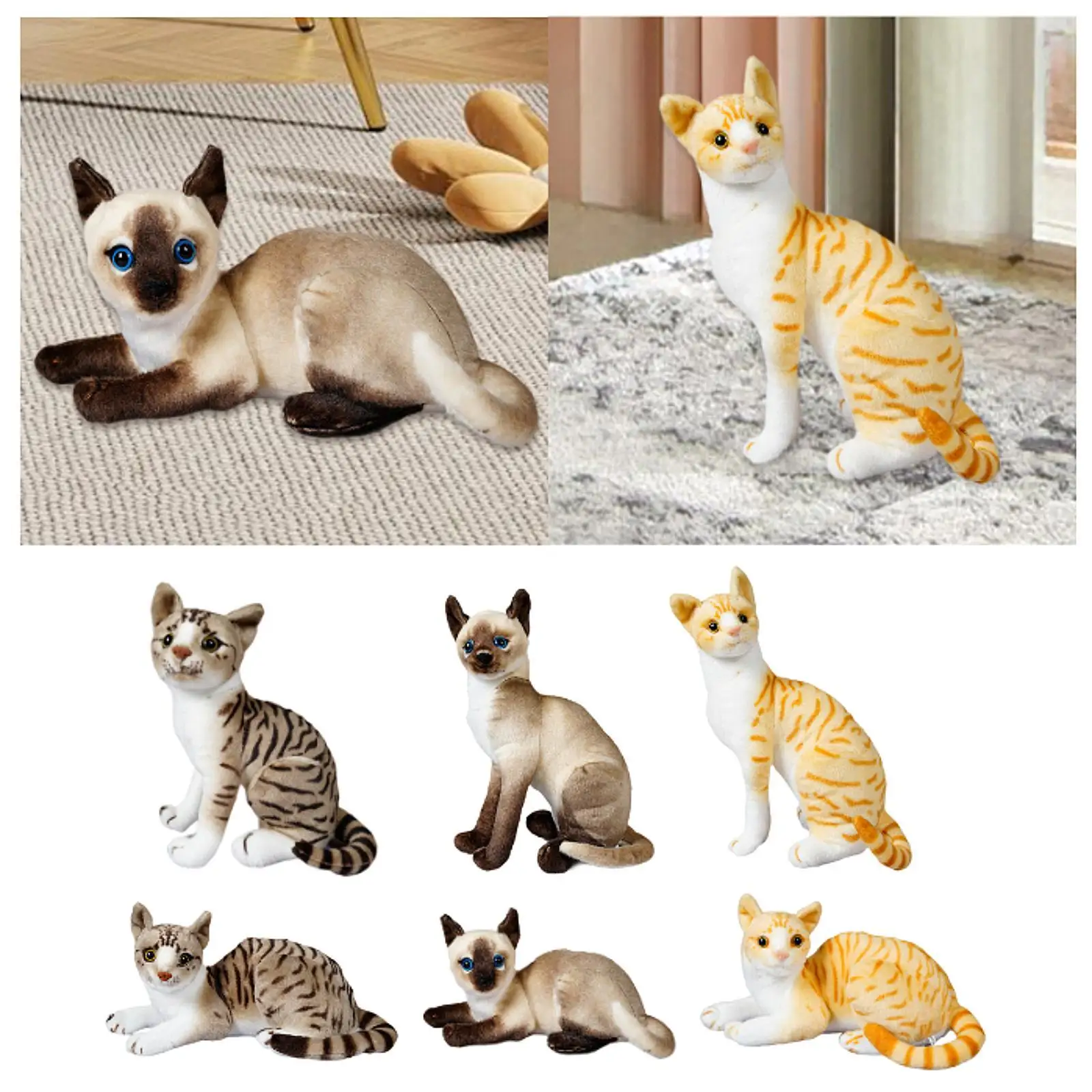 

Cat Plush Toy Collectible Home Decoration Realistic Plush Cat Doll for Teens