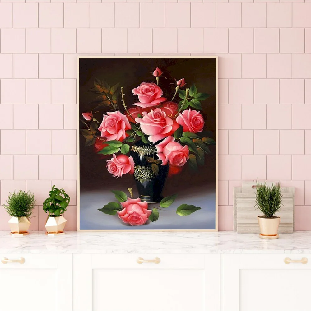 Momoart New Arrivals Flower Painting By Number Vase Kits Picture Peony Drawing On Canvas Picture For Living Room Home Decoration