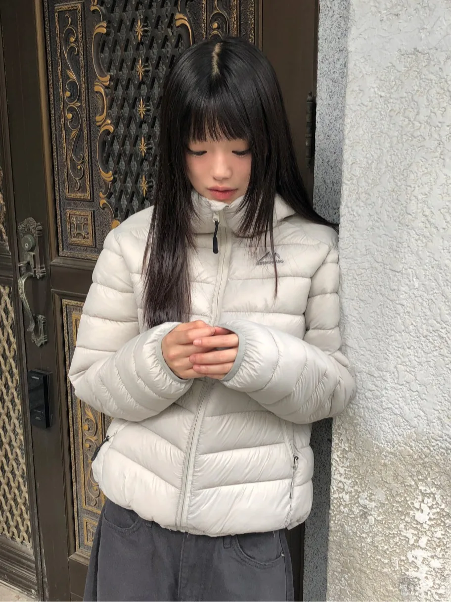 Lekka, ciepła bawełniana kurtka damska z kapturem, podwójna warstwa, wyszczuplająca, zimowa odzież wierzchnia, koreański styl, casual, streetwear