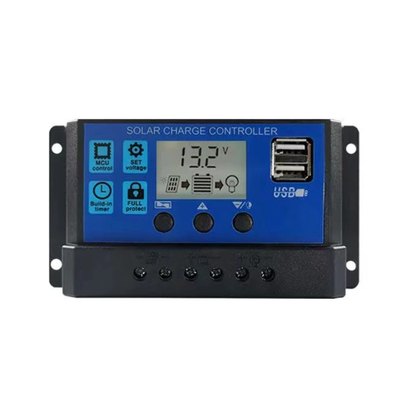 12V 24V PWM Solar Charge Controller with Adjustable LCD Display Dual USB Port Timer Setting Auto Parameter 10A 20A 30A