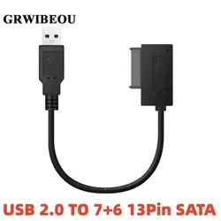 Cable adaptador convertidor GRWIBEOU USB 2,0 a Mini Sata II 7 + 6 de 13 pines para ordenador portátil CD/DVD ROM Slimline Drive USB 2,0 a Mini Sata
