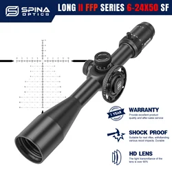 SPINA OPTICS HD 6-24x50 FFP First Focal Plane 1/10 MIL 10yds To Infinite Parallax Hunting Rifle Scope Real Firearms.308 22LRetc