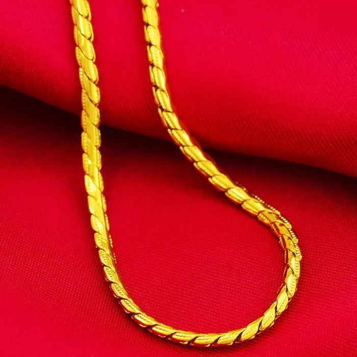 Men's Plated 100% Real Gold 24k 999 gold Necklace Snake Bone Euro Chain Jewelry Gift Pure 18K Gold Jewelry