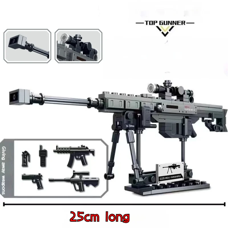 Barrett AWM AK47 Block Gun Model Ornament Submachine Gun Sniper War Special Police Weapon Game Series Boys Adult Block Toy Gift