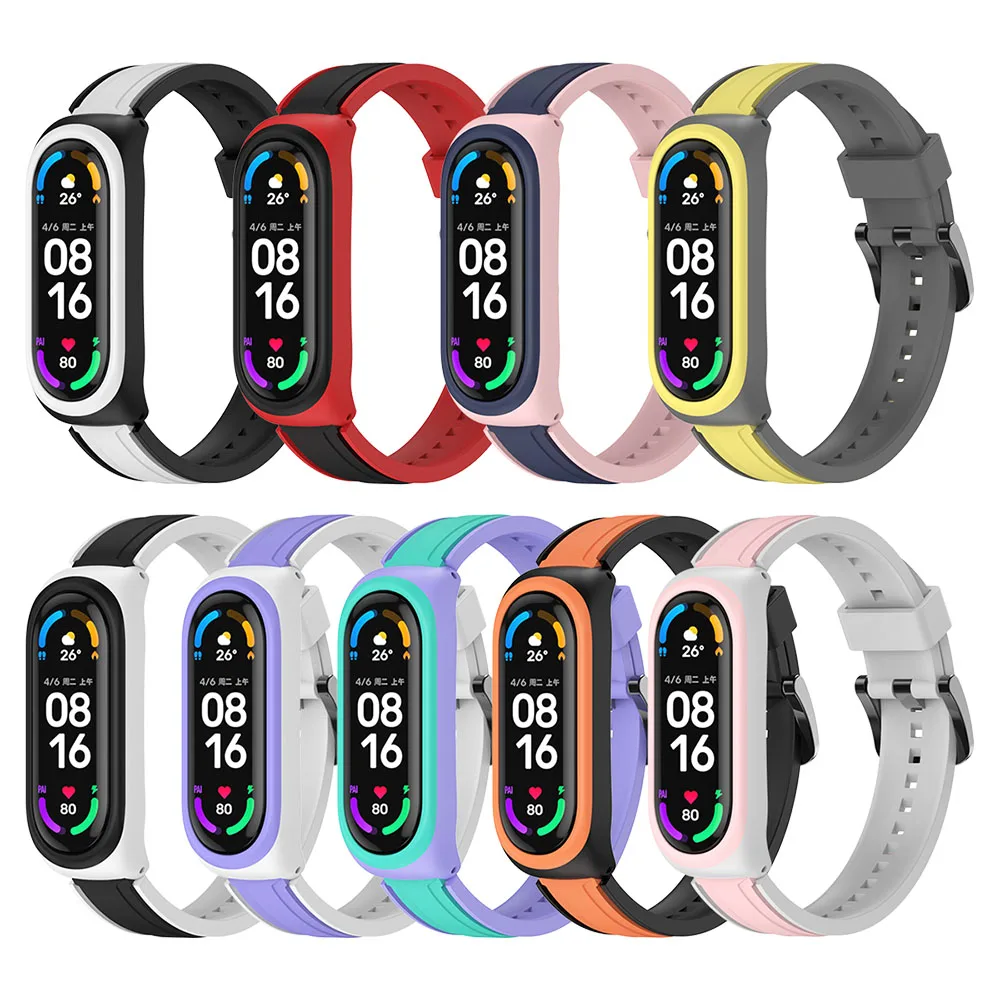 Sports Silicone Strap For Xiaomi Mi Band 7 6 5 4 3 Two-color Replaceable Bracelet Wristabnd For Mi Band 76543 Smart Watch Correa