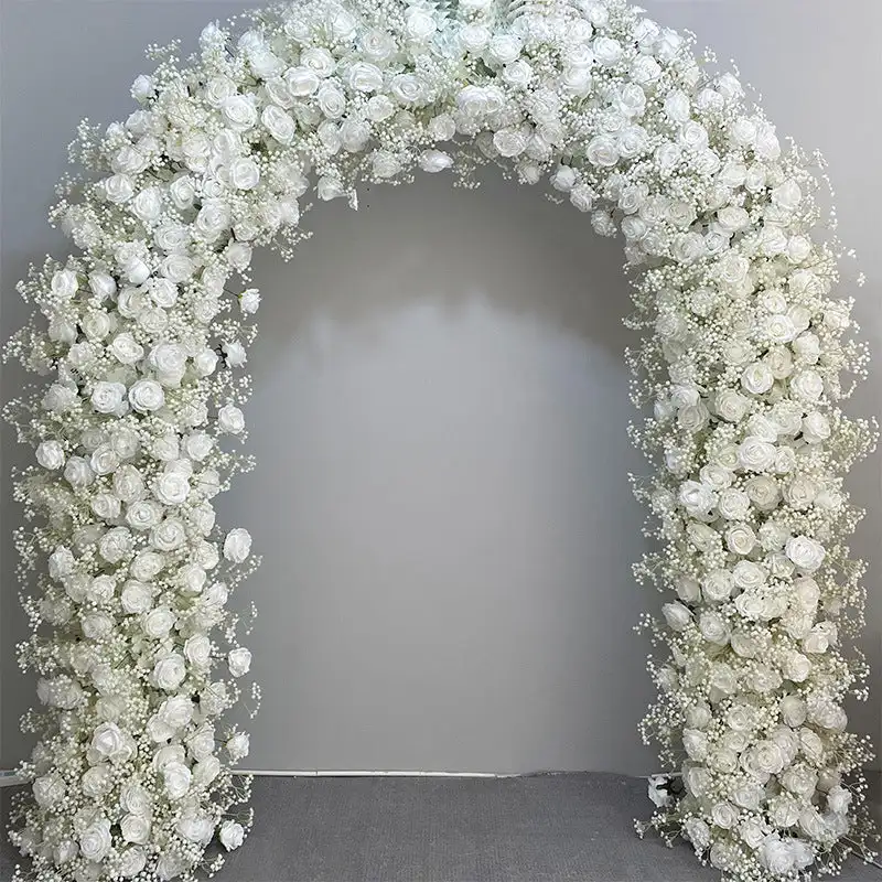

3D custom series White—green rose Hydrangea Veenvia artificial mixed flower Love shaped Arch wedding banquet event decoration
