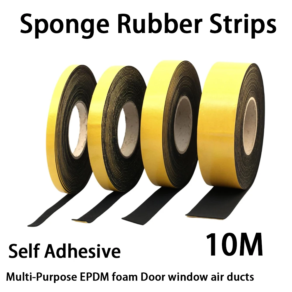 10M/roll Self Adhesive Sponge Seal Strip Single Sided Adhesive EPDM Rubber Black Foam Anti-collision Seal Gasket