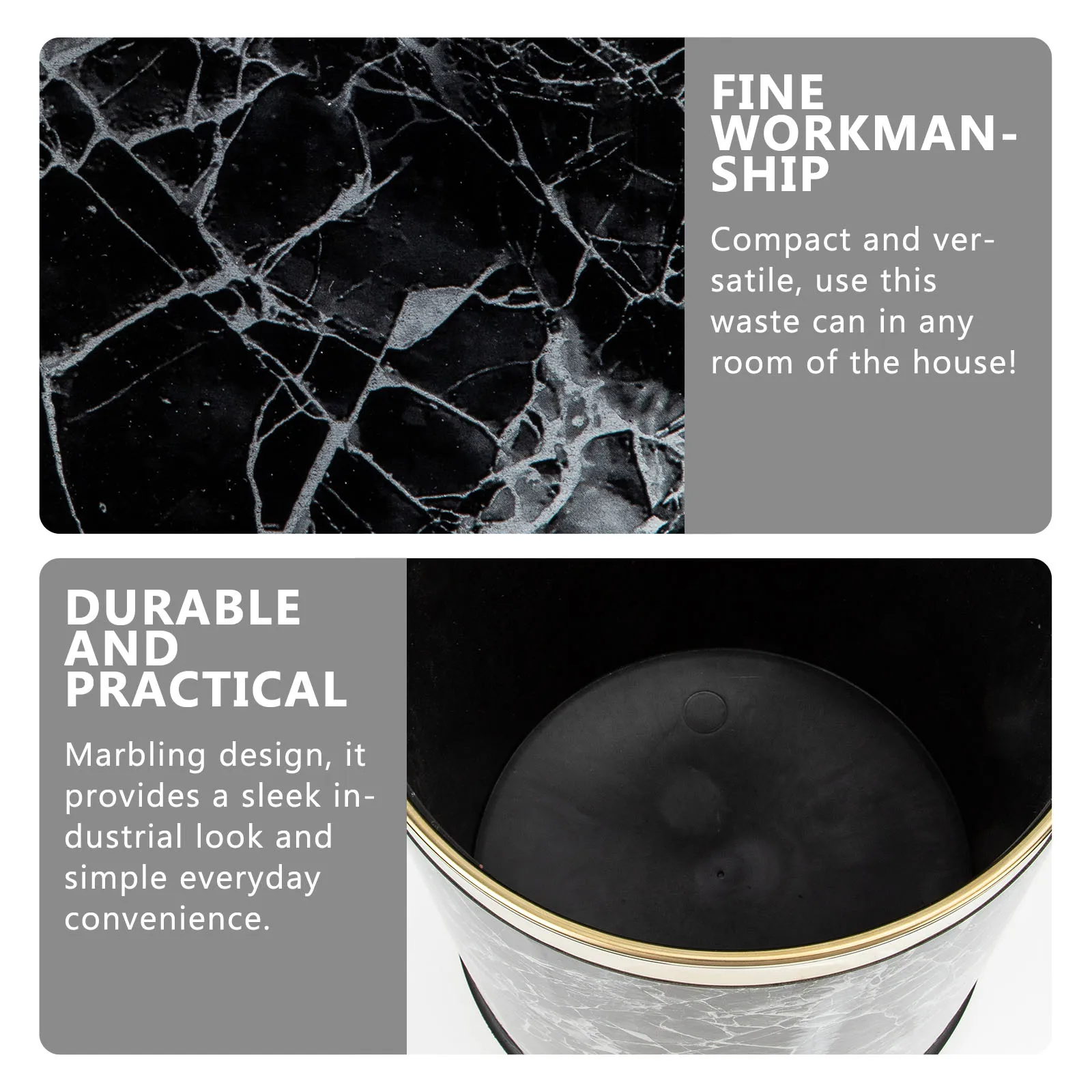 

Lidless Marble Waste Bin Garbage Can for Home Office Round Trash Container Non-Slip Thick Base Compact Use