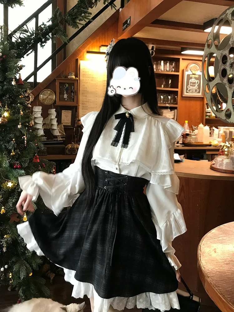 Ele Long Sve Lace Trim irt Set gonna scozzese a vita alta autunno inverno da donna Faionable Preppy Sle Abbigliamento casual