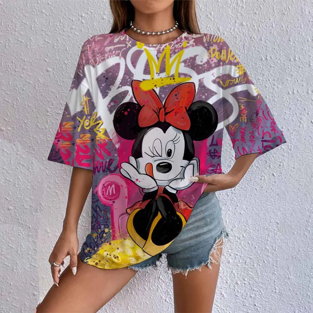 

Womans T-Shirts Kawaii Disney Mickey Mouse print Tees Fashion Summer Casual Female Clothes Comfortable Street Tops