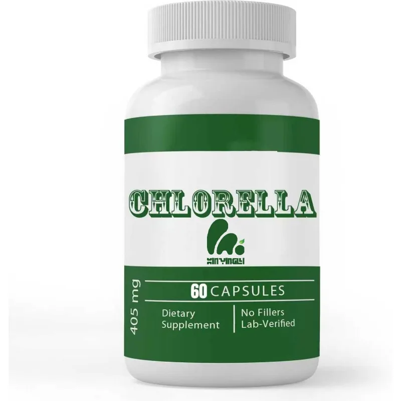 Las cápsulas de suplemento de clorella son ricas en proteínas vegetarianas y vitaminas, con 60 cápsulas.