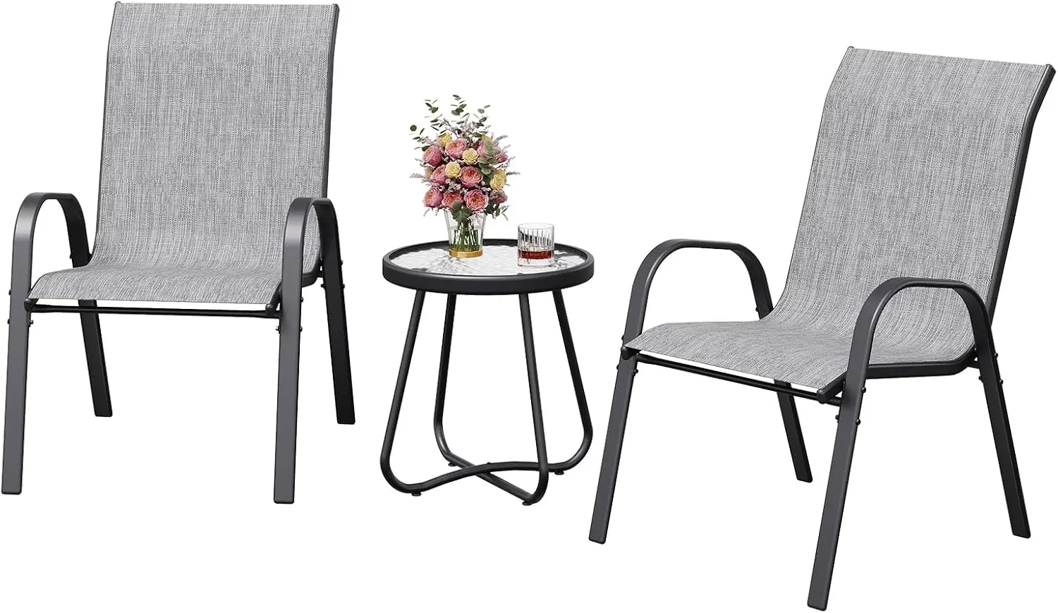 

Amopatio 3 Piece Patio Set,Outdoor Stackable Dinging Chairs for All Weather,Breathable Garden Outdoor Furniture for Backyard Dec