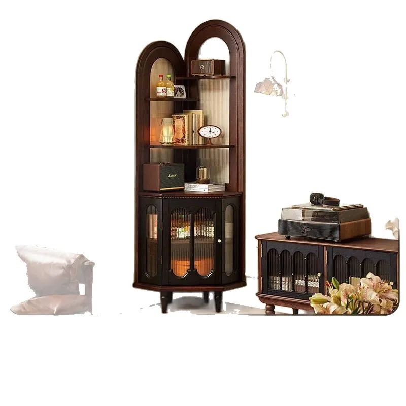 

Retro French solid wood corner shelf, living room corner bedroom, small apartment storage bookshelf