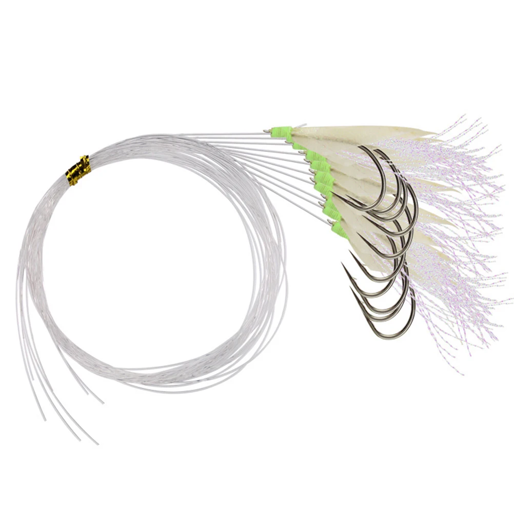 

2 Strings Luminous Head Monofilament Line Saltwater Fishing Hook Fish Skin Flasher Hooks Durable Real String Hook