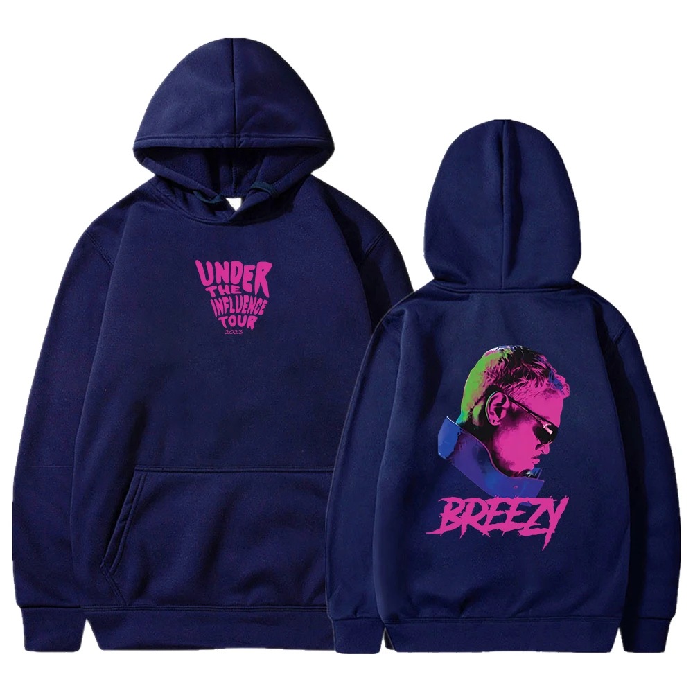 Chris Brown Merch Under The Influence Tour Breezy Álbum Moletom com capuz de manga comprida Estilo Hip Hop Roupas masculinas femininas