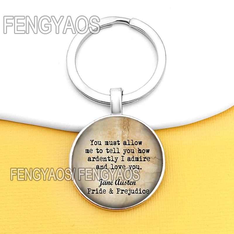 جاين أوستن اقتبس أقراط للباب ، سلاسل مفاتيح للفخر والتحامل ، سلسلة مفاتيح على شكل قبة زجاجية ، مجوهرات نسائية #2