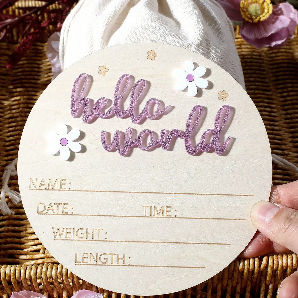 Ylsteed Hello World Newborn Sign Wooden Baby Announcement Si