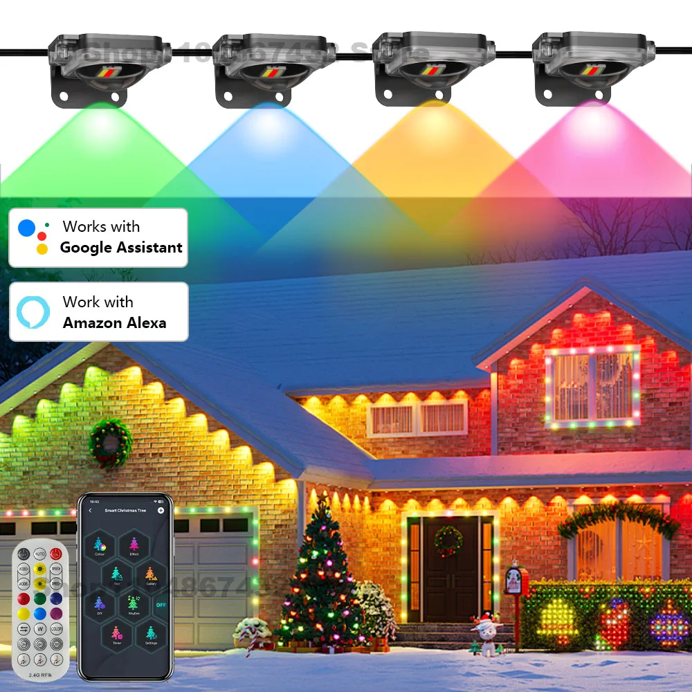 أضواء الطنف الذكية 30M RGB أضواء دائمة خارجية APP التحكم DIY أنماط Alexa Google Home لعيد الميلاد والهالوين