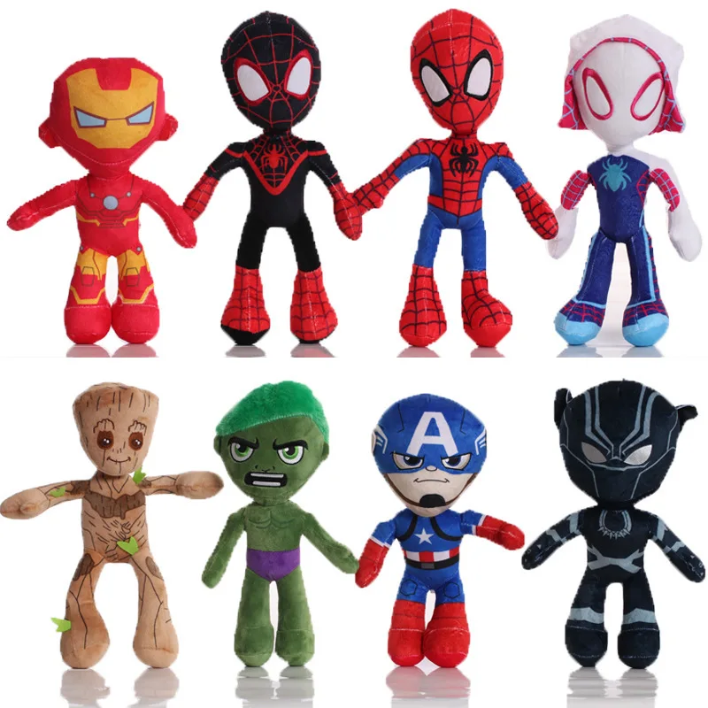 Marvel Spiderman Toy Soft Cartoon Iron Man Dolls Boy Dolls Pillow Collectible Ornament Kids Charm Birthday Christmas Gift