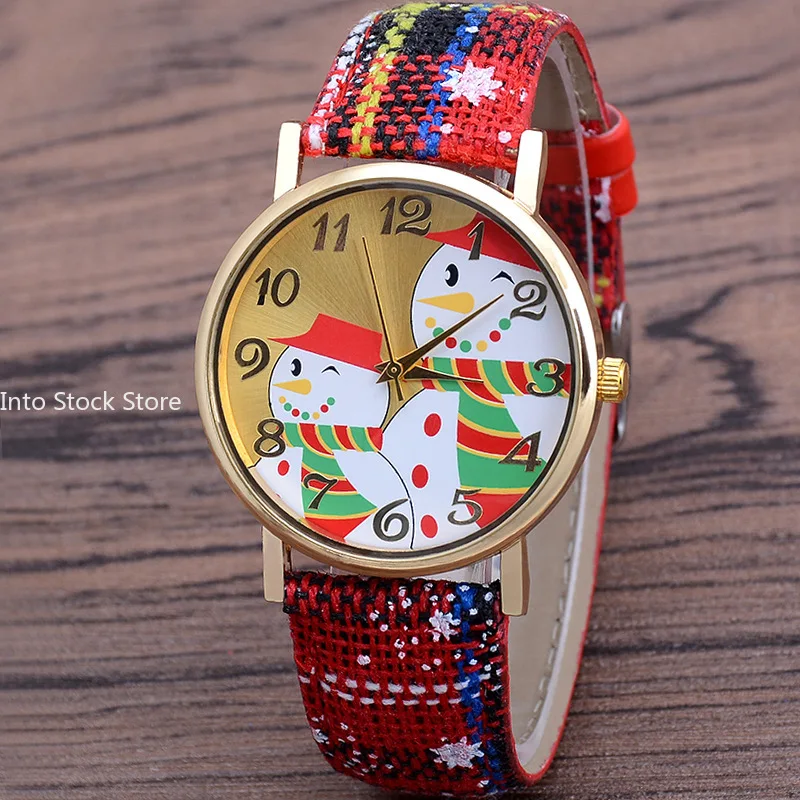 Christmas Snowman Women\'s Watches Casual Quartz Wristwatches Bright Color Leather Strap Quartz Watches Ladies Watch Reloj Mujer