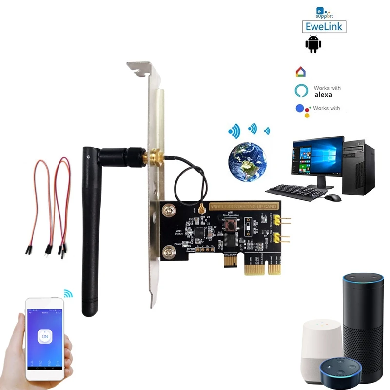 Modulo relè interruttore intelligente wireless WiFi Mini PCI-E Scheda interruttore desktop Interruttore di riavvio Accensione/spegnimento Telecomando PC