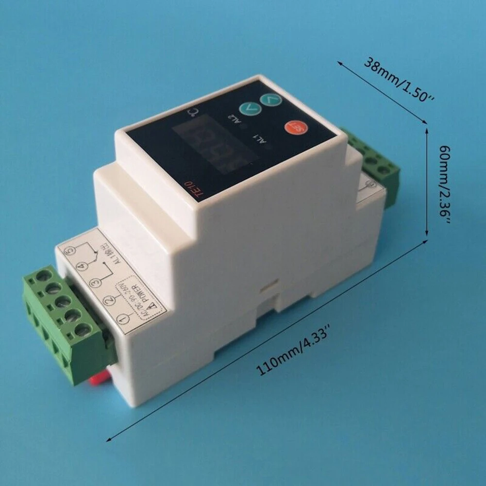 Termostato de riel Din de 1 piezas, controlador de alarma de temperatura de salida de 2 vías, CA de 90-260V, longitud de 110 m, termostatos de CA de 40-260 ℃, CA de 90-1,5 V