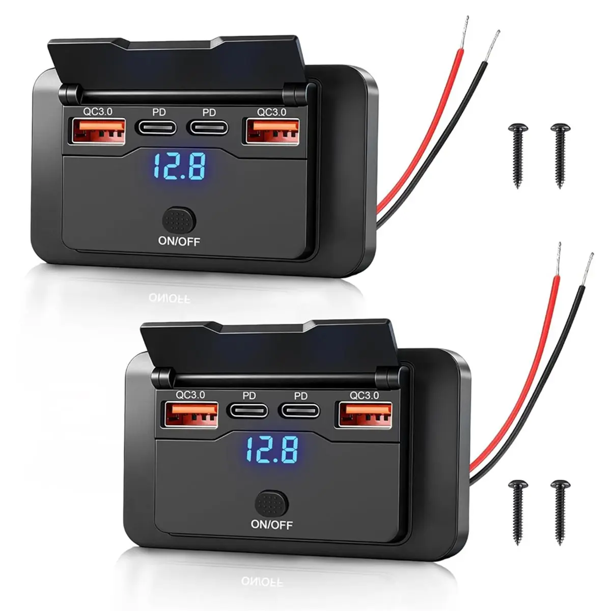 A003 2 Pack 108W 12V USB Outlet Panel,Dual PD 36W & Dual QC3.0 18W RV USB Outlet, for Car, RV, Truck, Boat, Bus, Marine, ATV