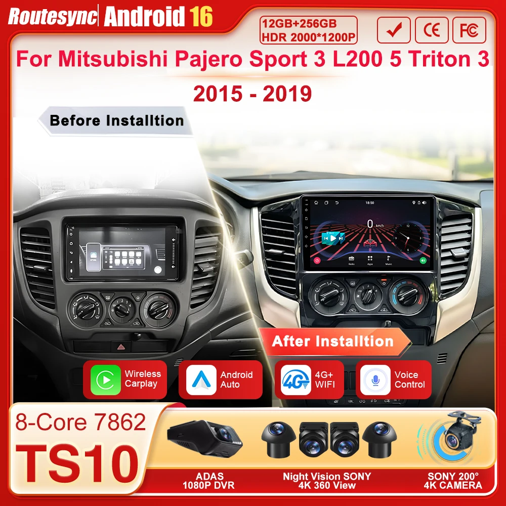 

Для Mitsubishi Pajero Sport 3, L200 5, Triton 3 (2015-2019) — Автомобильная мультимедийная система Android 16 с Carplay, GPS-навигацией, 8-ядерным процессором