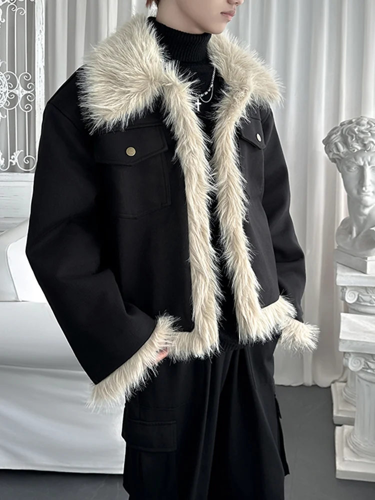 

Модная мужская короткая хлопковая куртка с отделкой из кроличьего меха, с подплечниками, повседневная, теплая зимняя верхняя одежда из полиэфирного волокна