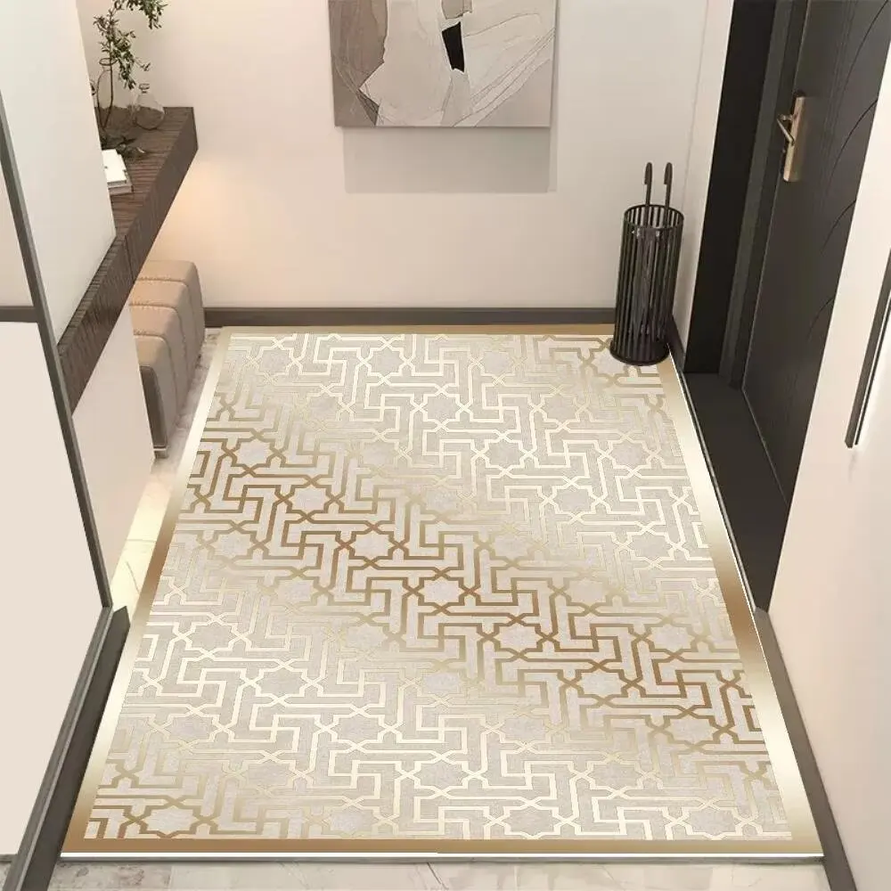 

Golden Entrance Door Mat Luxurious Living Room Aisle Foot Mats Anti Slip and Water Absorption Doorway Area Rug Custom Big Carpet