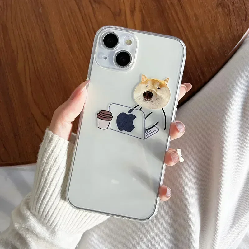 Przezroczyste etui na telefon Funny Cartoon Working Cats and Dogs do iPhone\'a 16 15 14 13 12 11 Pro Max Plus Mini XR X Cienki, miękki silikonowy