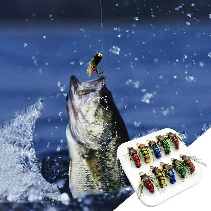 Fly Fishing Bait 10 Pcs Fly Fishing Dry Fly Assortment Complete Fly Fishing Kit With Bright Colors Fly Fishing Lures Kit