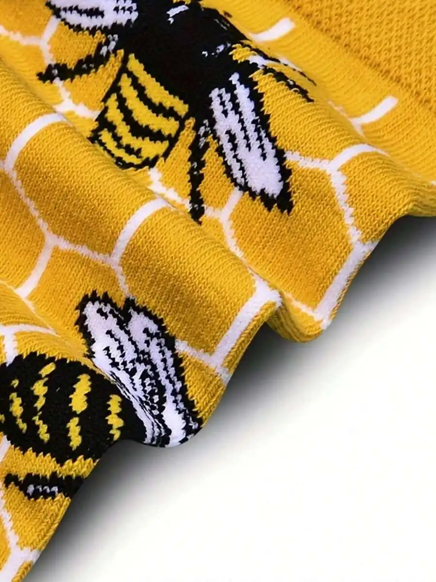 

Unisex Bee Pattern Mid-Calf Socks, Fashionable Honeycomb Design, All Season Wear