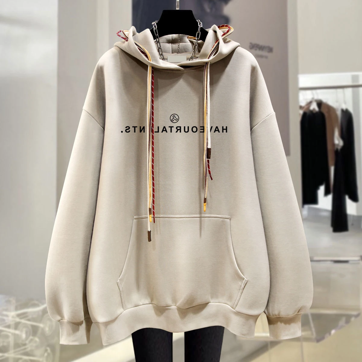 

Модная женская толстовка оверсайз с ретро-принтом и шнурком, приталенная, весна-осень, универсальный дизайн, длинный рукав