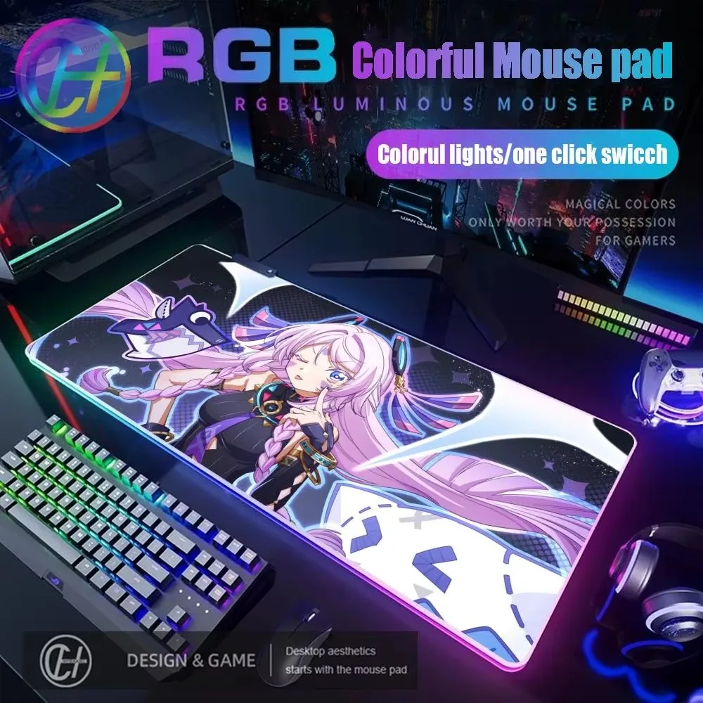 

Геймерский коврик для мыши Genshin Citlali, игровой коврик для мыши в стиле аниме, светодиодные настольные коврики с подсветкой, резиновый настольный коврик XXL, коврик для мыши RGB, настольные коврики