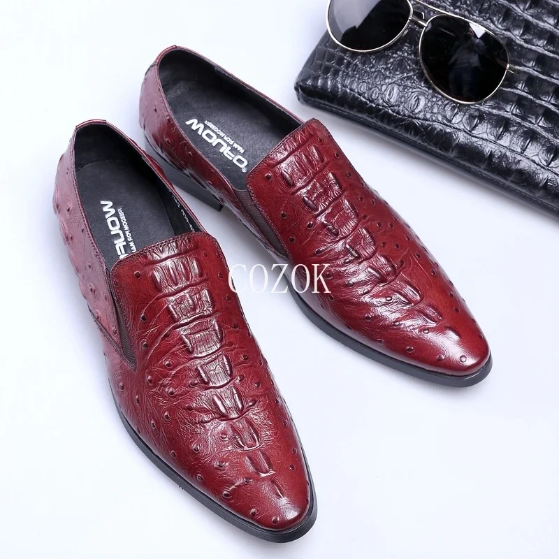 2024 New Fashion Business Casual Leather Men's Pointy Slip-on Crocodile Pattern Men's Shoes Fashion British Lazy Shoes