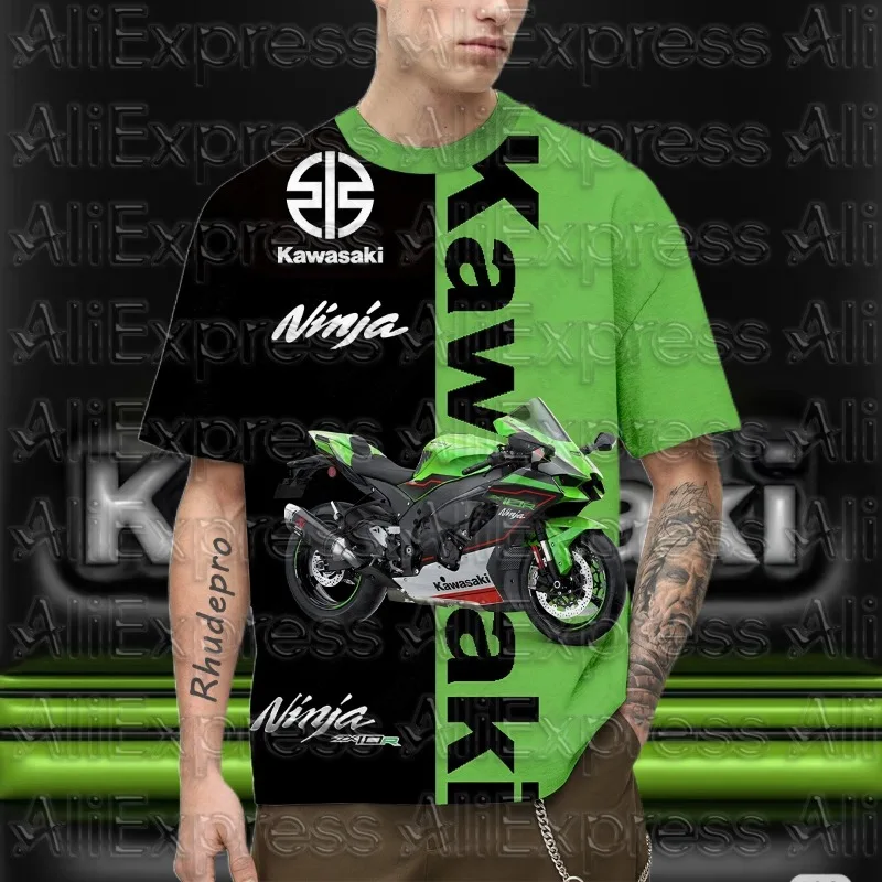 

Мужская футболка MOTO Kawasaki, мотоциклетная футболка, футболка для верховой езды, солнцезащитный крем, быстросохнущая, впитывающая пот, летняя футболка с 3d принтом