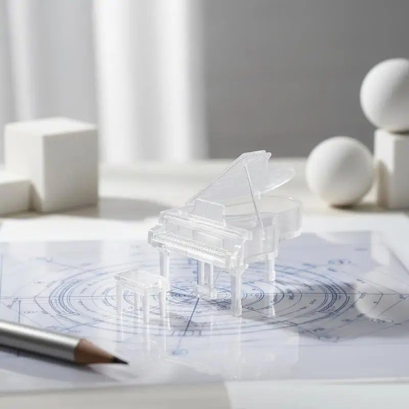 Transparentes Miniatur-Klavierstuhl-Ornament-Set im Maßstab 1/12, Puppenhaus-Simulationsmodell für Puppenhaus-Dekoration und Geschenke – Detail 11