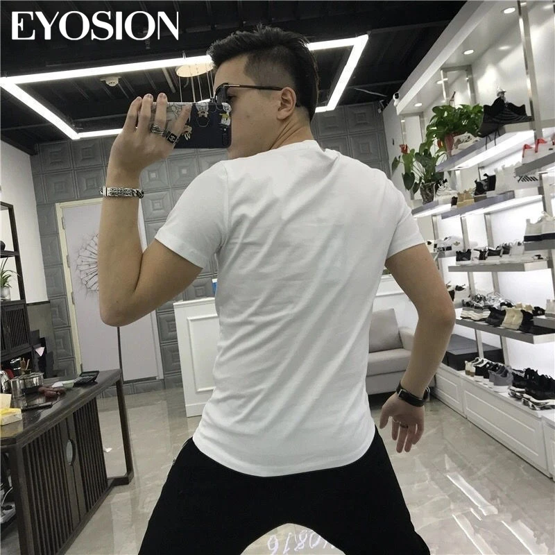 Rhinestone Skull Men\'s T-Shirt Cotton Hot Drills Trend Slim Hip Hop Streetwear Large Size Summer Casual SportsShirt Tees Top
