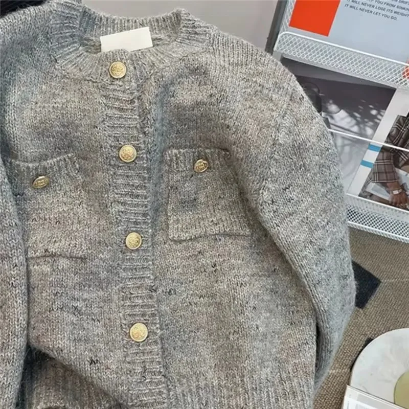 Autumn Winter Women Sweater Knitwear 2025 New Fashion Loose Casual Cardigan Ladies Tops Button Pure Colour Grey Outerwear Female