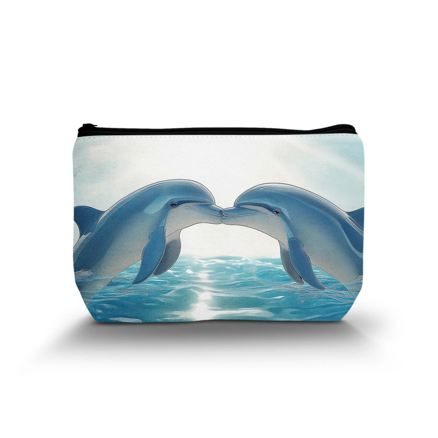 1Pc Blue Dolphin Makeup Bag Cute Small Organizer Bag With Zipper Lovely Dolphins Cosmetic Bag Birthday Gifts For Dolphin Lovers