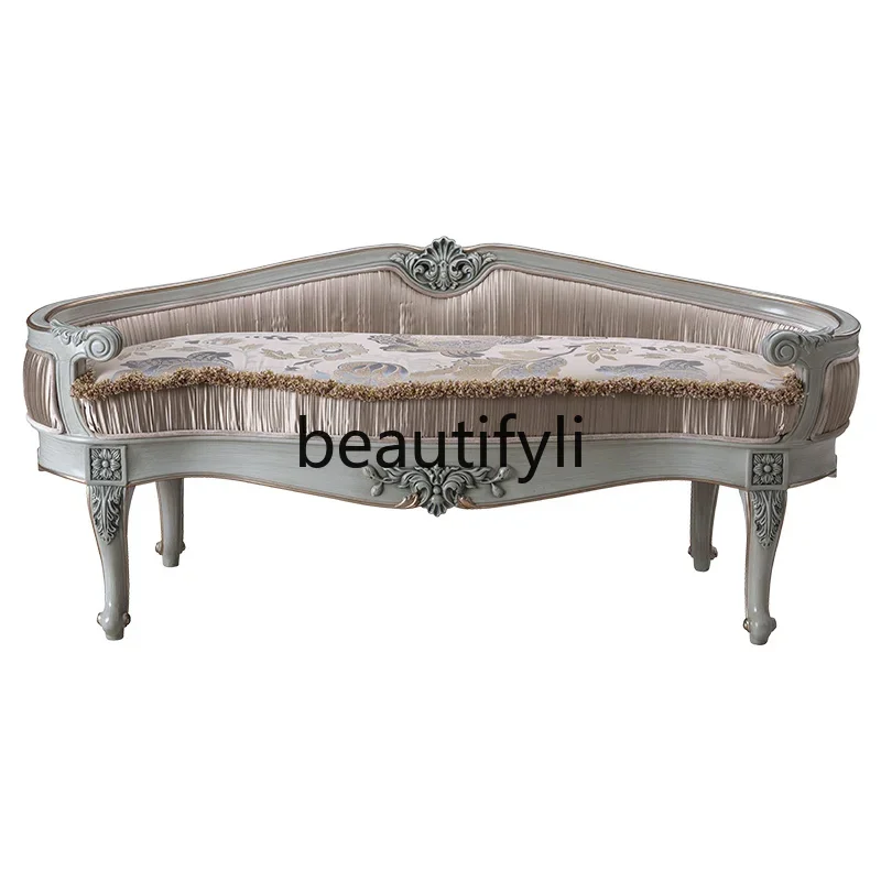 Court French fabric bedside stool bed couch shoe changing stool