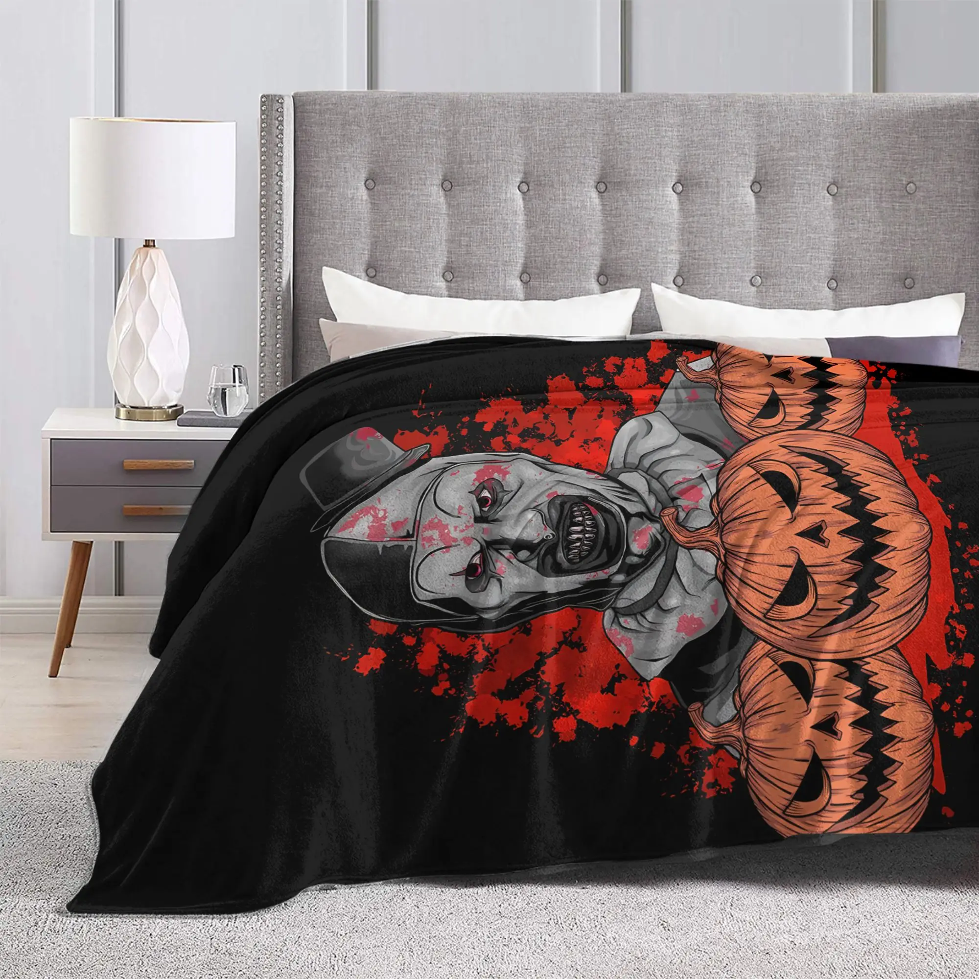 Terrifier Movie Blanket  Warm Soft Graphic Plush Throw Blanket For Child Couch Chair Sofa Bed Flannel Bedspread Bed Cover