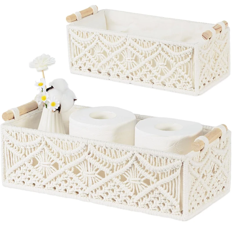 

Boho Style Storage Baskets Countertop Cabinet Organizing Toilet Tissue Box with Handle Kitchen Bedroon Toy Organizing Gift Box