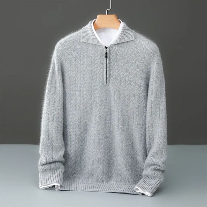 Autumn And Winter High-End Pure Wool Loose Comfortable Sweater Men's Fashion Button Stand Collar Knitted Bottoming Shirt