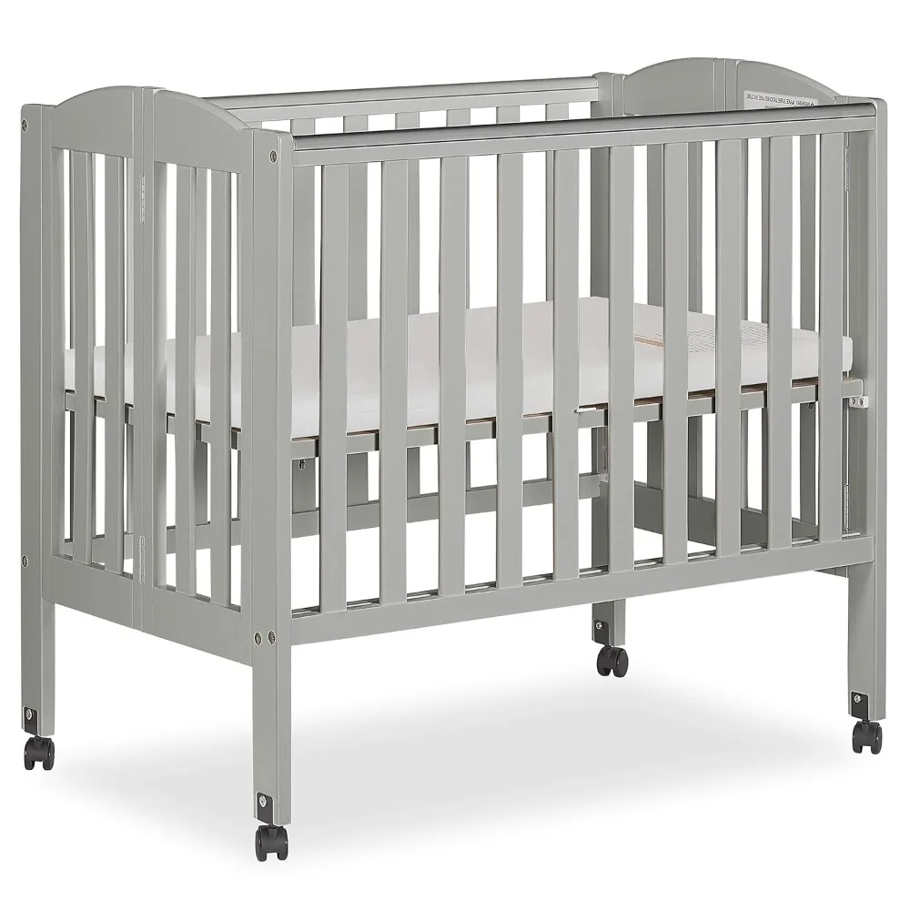 

2-in-1 Portable Folding Stationary Side Crib in Cool Grey, Greenguard Gold Certified, Two Adjustable Mattress Height Positions